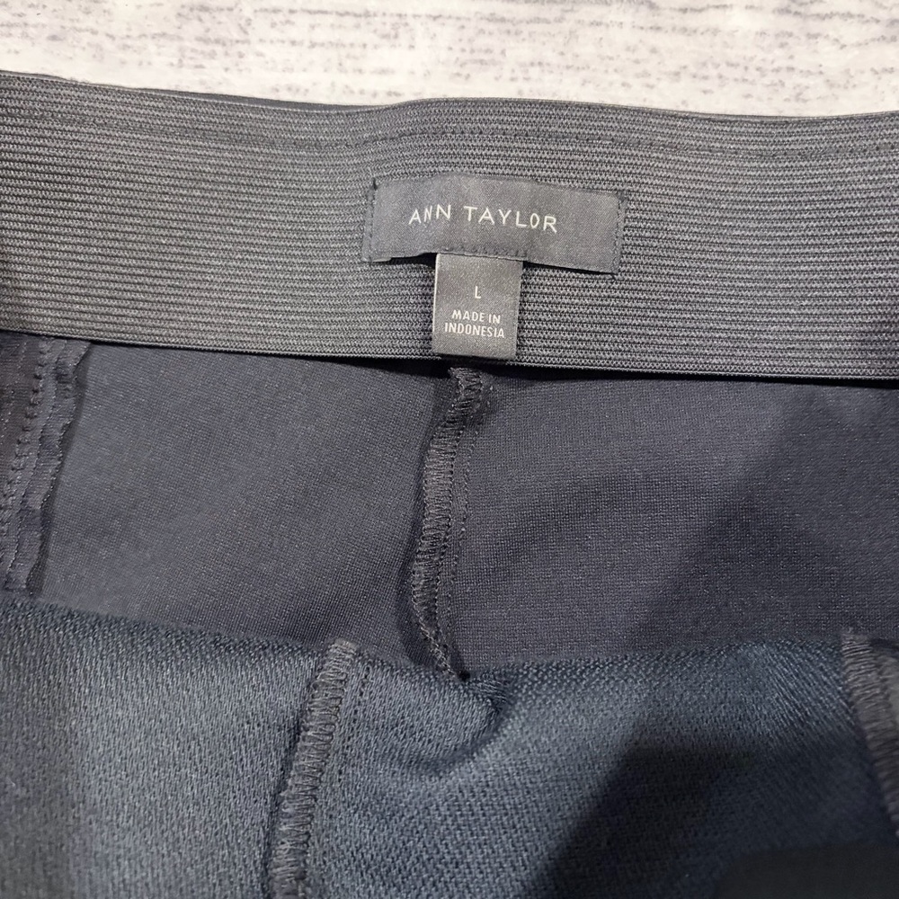 Ann Taylor LOFT Black Faux Leather Mixed Media Pants Leggings L Mobwife Glam - Picture 4 of 11